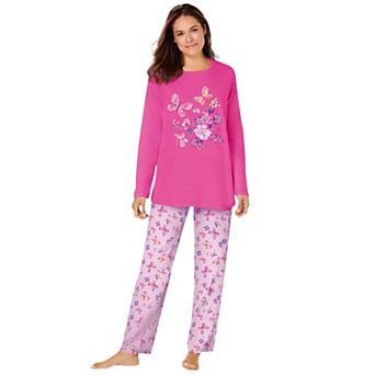 Dreams & Co. Plus Size Long Sleeve Knit PJ Set