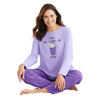 Dreams & Co. Plus Size Long Sleeve Knit PJ Set