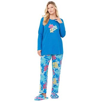Dreams & Co. Plus Size Long Sleeve Knit PJ Set