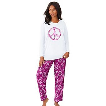 Dreams & Co. Plus Size Long Sleeve Knit PJ Set