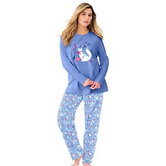 Dreams & Co. Plus Size Long Sleeve Knit PJ Set
