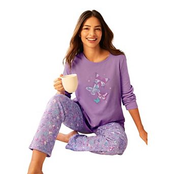 Dreams & Co. Plus Size Petite Long Sleeve Knit PJ Set