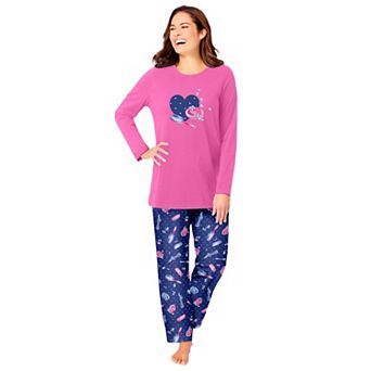Dreams & Co. Plus Size Long Sleeve Knit PJ Set