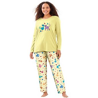 Dreams & Co. Plus Size Long Sleeve Knit PJ Set