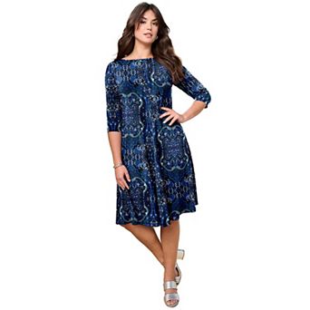 Roaman's Women's Plus Size Petite Plus Size 3/4 Sleeve Boatneck Swing Dress