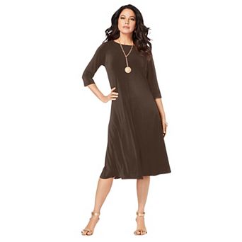 Roaman's Women's Plus Size Petite Plus Size 3/4 Sleeve Boatneck Swing Dress