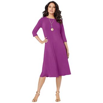 Roaman's Women's Plus Size Petite Plus Size 3/4 Sleeve Boatneck Swing Dress