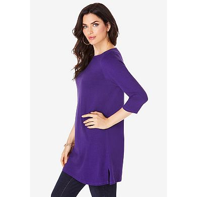 Roaman's Women's Plus Size Cotton Ultimate Boatneck Tunic With Side Slits