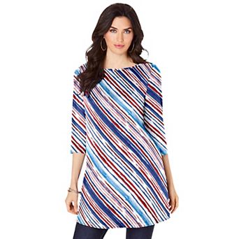 Roaman's Women's Plus Size Cotton Ultimate Boatneck Tunic With Side Slits