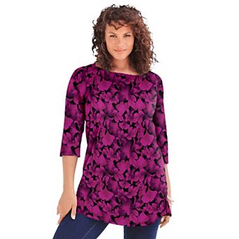 Roaman's Women's Plus Size Plus Size Cotton Ultimate Boatneck Tunic With Side Slits