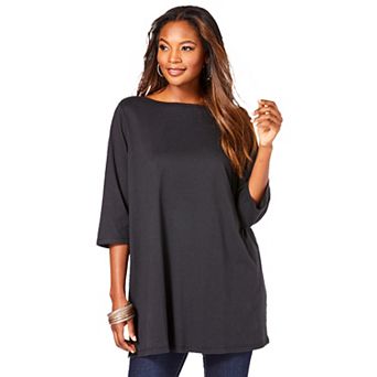 Roaman's Women's Plus Size Plus Size Cotton Ultimate Boatneck Tunic With Side Slits