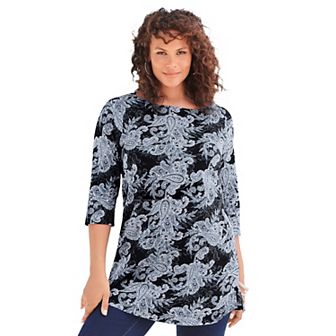 Roaman's Women's Plus Size Plus Size Cotton Ultimate Boatneck Tunic With Side Slits