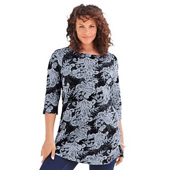 Roaman's Women's Plus Size Plus Size Cotton Ultimate Boatneck Tunic With Side Slits