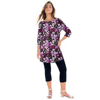 Roaman's Women's Plus Size Cotton Ultimate Boatneck Tunic With Side Slits