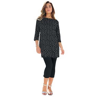 Roaman's Women's Plus Size Cotton Ultimate Boatneck Tunic With Side Slits