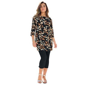 Roaman's Women's Plus Size Cotton Ultimate Boatneck Tunic With Side Slits