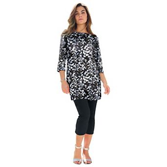 Roaman's Women's Plus Size Cotton Ultimate Boatneck Tunic With Side Slits