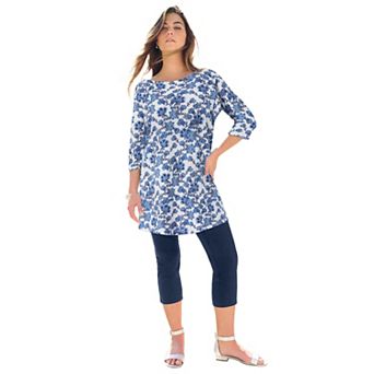 Roaman's Women's Plus Size Cotton Ultimate Boatneck Tunic With Side Slits