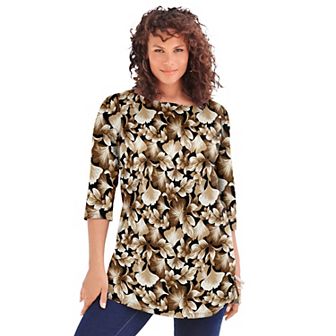 Roaman's Women's Plus Size Plus Size Cotton Ultimate Boatneck Tunic With Side Slits
