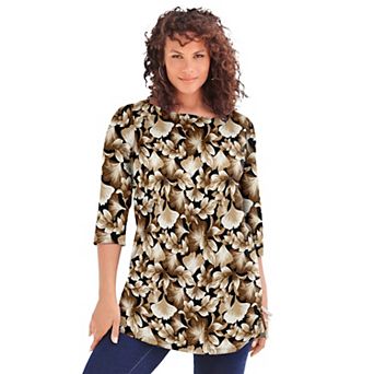 Roaman's Women's Plus Size Cotton Ultimate Boatneck Tunic With Side Slits