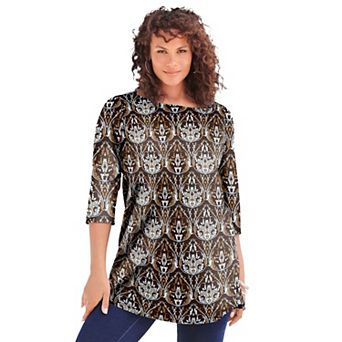 Roaman's Women's Plus Size Plus Size Cotton Ultimate Boatneck Tunic With Side Slits