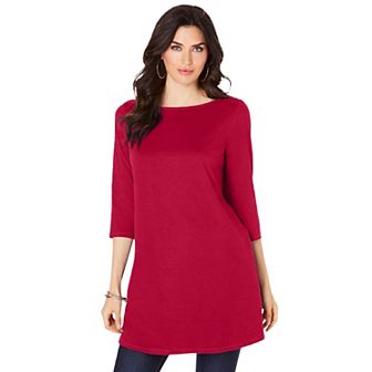 Roaman's Women's Plus Size Plus Size Cotton Ultimate Boatneck Tunic With Side Slits
