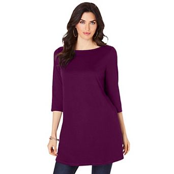 Roaman's Women's Plus Size Cotton Ultimate Boatneck Tunic With Side Slits