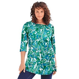 Roaman's Women's Plus Size Plus Size Cotton Ultimate Boatneck Tunic With Side Slits