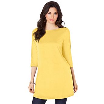 Roaman's Women's Plus Size Plus Size Cotton Ultimate Boatneck Tunic With Side Slits