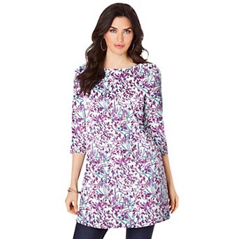 Roaman's Women's Plus Size Cotton Ultimate Boatneck Tunic With Side Slits
