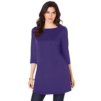 Roaman's Women's Plus Size Cotton Ultimate Boatneck Tunic With Side Slits