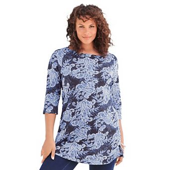 Roaman's Women's Plus Size Cotton Ultimate Boatneck Tunic With Side Slits