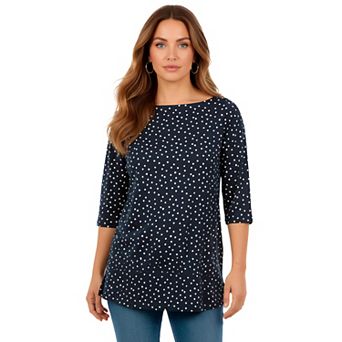 Roaman's Women's Plus Size Cotton Ultimate Boatneck Tunic With Side Slits