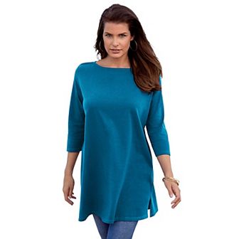 Roaman's Women's Plus Size Plus Size Cotton Ultimate Boatneck Tunic With Side Slits