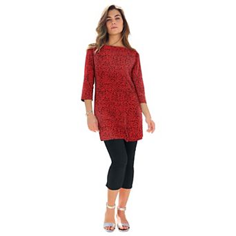 Roaman's Women's Plus Size Cotton Ultimate Boatneck Tunic With Side Slits