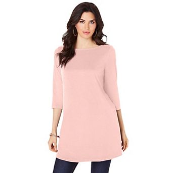 Roaman's Women's Plus Size Plus Size Cotton Ultimate Boatneck Tunic With Side Slits