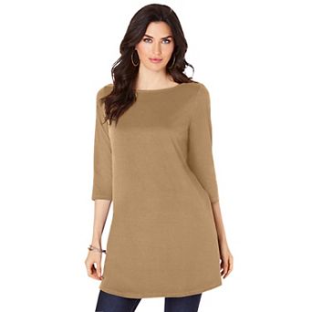 Roaman's Women's Plus Size Plus Size Cotton Ultimate Boatneck Tunic With Side Slits