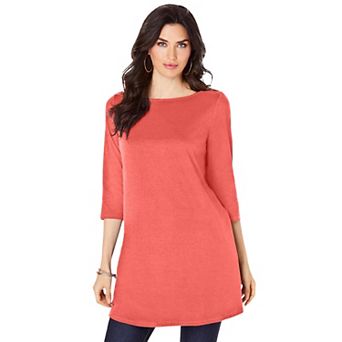 Roaman's Women's Plus Size Plus Size Cotton Ultimate Boatneck Tunic With Side Slits