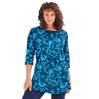 Roaman's Women's Plus Size Cotton Ultimate Boatneck Tunic With Side Slits