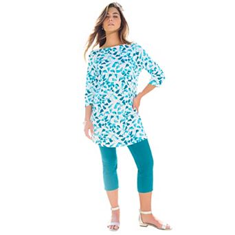 Roaman's Women's Plus Size Cotton Ultimate Boatneck Tunic With Side Slits