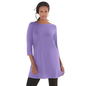 Roaman's Women's Plus Size Cotton Ultimate Boatneck Tunic With Side Slits