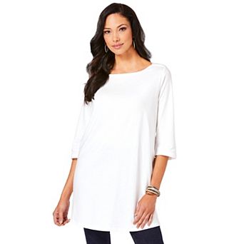 Roaman's Women's Plus Size Plus Size Cotton Ultimate Boatneck Tunic With Side Slits