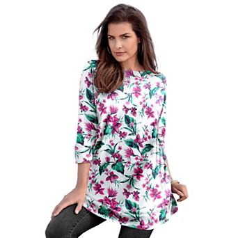 Roaman's Women's Plus Size Plus Size Cotton Ultimate Boatneck Tunic With Side Slits
