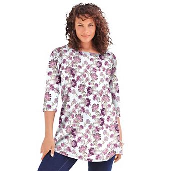Roaman's Women's Plus Size Cotton Ultimate Boatneck Tunic With Side Slits