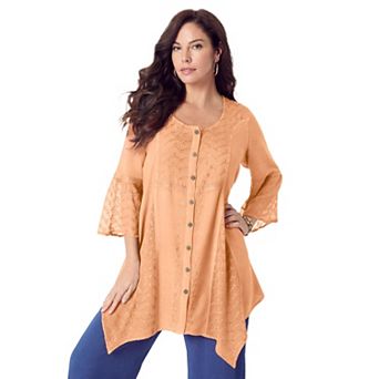 Roaman's Women's Plus Size Acid Wash Big Shirt