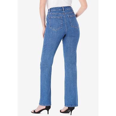 Roaman's Women's Plus Size Invisible Stretch Two-Tone Embroidered Bootcut Jeans