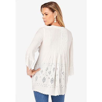 Roaman's Women's Plus Size Eyelet Big Shirt