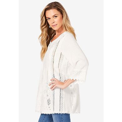Roaman's Women's Plus Size Eyelet Big Shirt