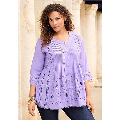Roaman's Women's Plus Size Eyelet Big Shirt