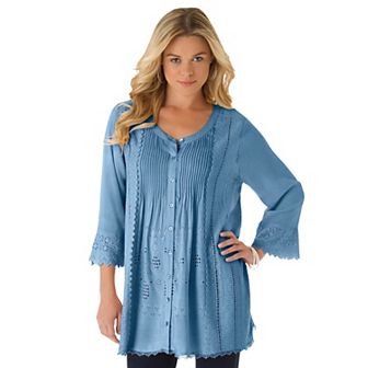 Roaman's Women's Plus Size Eyelet Big Shirt